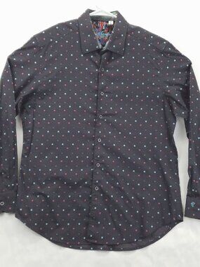 Robert Graham Shirt Men Large Black Psychedelic Flip Cuffs Long Sleeve Button-Up